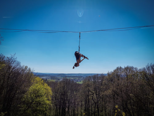 Ich hänge an der 33m Highline am Malberg