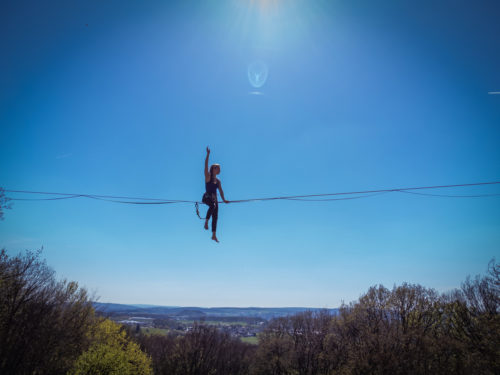 Ich hänge an der 33m Highline am Malberg