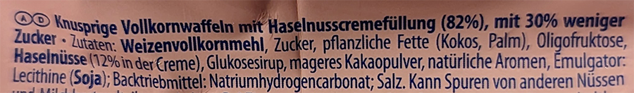 Vollkorn Waffeln mit Oligofruktose und Glukosesirup in der Zutatenliste